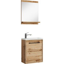 Badplaats Toiletmeubel Etna 40 x 22 cm - Eiken - Fonteinmeubel met Wastafel en Spiegel