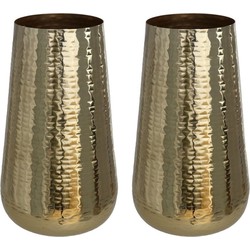 2x Stuks Bloemenvazen van metaal 30 x 16 cm kleur metallic goud - Vazen