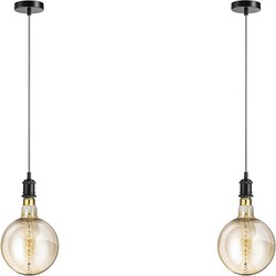 LIFA LIVING Industriële pendel hanglamp, Zwarte hanglamp, Hanglamp met verstelbare draad tot 1,5 meter, Set van 2