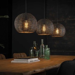 Hanglamp industrieel Armoor 3-lichts ovaal zwart bruin