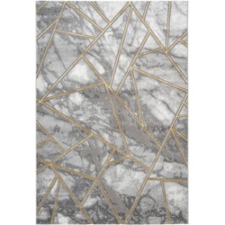 Tapijtenloods Fashion Abstract - Laagpolig Vloerkleed - Design Tapijt - Grijs Goud- 80x150 CM