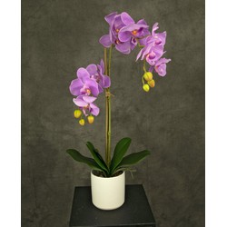 Greenmoods Kunstplant orchidee - Met Witte pot - Nep plant - 1 Stuk - 52cm - Roze