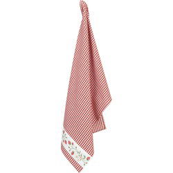 Clayre & Eef Theedoek  50x70 cm Wit Rood Katoen Aardbeien Keukenhanddoek