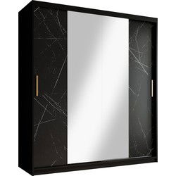 Meubella - Kledingkast Marmer 2 - Zwart - 180 cm - Met spiegel