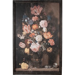 Clayre & Eef Schilderij  80x2x120 cm Zwart Canvas Bloemen Wanddecoratie