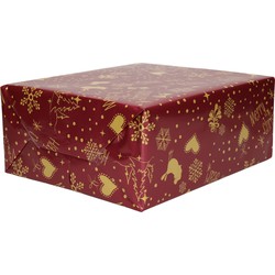 2x Rollen inpakpapier/cadeaupapier Kerst print bordeaux rood 2,5 x 0,7 meter 70 grams luxe kwaliteit - Cadeaupapier