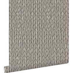 ESTAhome behang geweven riet motief warm grijs - 53 cm x 10,05 m - 148701