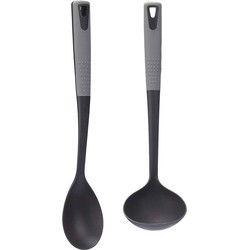 Kook/keuken gerei - set van 2x stuks - zwart/grijs - kunststof - keuken/kook accessoires - Soeplepels