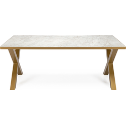 Stalux Eettafel 'Roos' 200 x 100cm, kleur goud / wit marmer