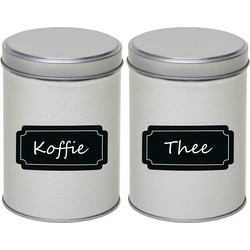 2x Zilveren hoog/rond bewaarblik/opbergblik 13 cm met krijtbord labels - Voorraadblikken