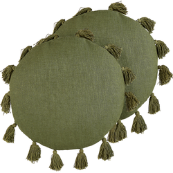MADIA  - Sierkussen set van 2 - Olijfgroen - 45 x 45 cm - Katoen