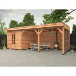 Douglas DIY overkapping, 750 x 300, met schuur en achterwand, Westwood