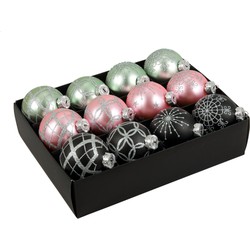 Othmar Decorations Luxe kerstballen - 12x - mintgroen-lichtroze-bruin - Kerstbal