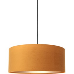Hanglamp met okergele velvet kap Steinhauer Sparkled Light Goud