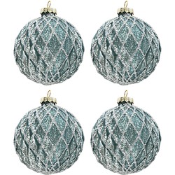 Clayre & Eef Kerstbal Set van 4  Ø 8 cm Blauw Glas Rond Kerstboomversiering