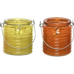 Citronella kaars - 2x - in windlicht - geel en oranje - 20 branduren - citrusgeur - geurkaarsen