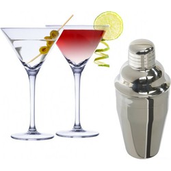 Set van 4x Martini cocktailglazen met luxe cocktailshaker RVS - Cocktailglazen