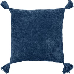 Dutch Decor NINO - Sierkussen van katoen 45x45 cm Insignia Blue - blauw - kussentje met flosjes - Dutch Decor