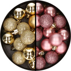 34x stuks kunststof kerstballen goud en oudroze 3 cm - Kerstbal