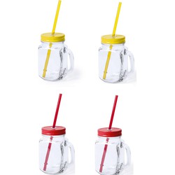 4x stuks drink potjes van glas Mason Jar geel/rood 500 ml - Drinkbekers