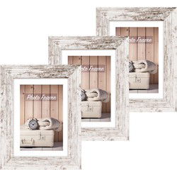 Zep Fotolijstje - 3x - white wash - hout - voor foto van 13 x 18 cm - Fotolijsten