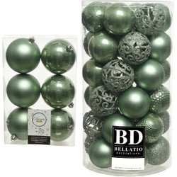 Kerstversiering kunststof kerstballen salie groen 6-8 cm pakket van 49x stuks - Kerstbal