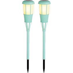 2x stuks solar tuinfakkel/tuinlamp turquoise op zonne-energie 61 cm - Fakkels