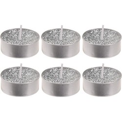 6x Zilveren glitter waxinelichtjes 6 cm - Waxinelichtjes