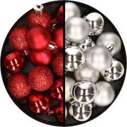36x stuks kunststof kerstballen rood en zilver 3 en 4 cm - Kerstbal