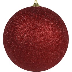 1x Rode grote kerstballen met glitter kunststof 18 cm - Kerstbal