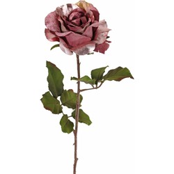 Top Art Kunstbloem roos Glamour - donker roze - satijn - 61 cm - kunststof steel - decoratie bloemen - Kunstbloemen