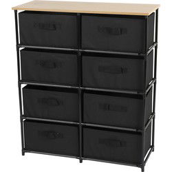 Urban Living Ladekast/organizer - 8 lades - zwart - 76 x 30 x 89 cm - Opbergkastjes