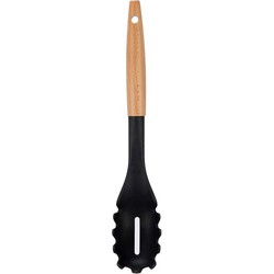 Kinvara Kook/keuken gerei - spaghetti opschep lepel - zwart/bruin - kunststof/hout - 33 cm - Soeplepels