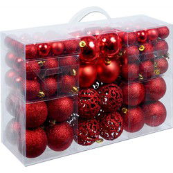 Kerstboomballen kunststof kleur Rood set van 100 stuks