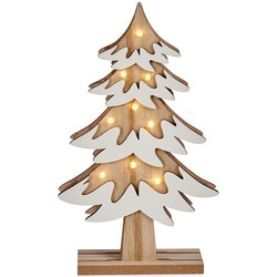 Krist+ decoratie kerstboom - hout - 25 cm - met LED verlichting - Houten kerstbomen