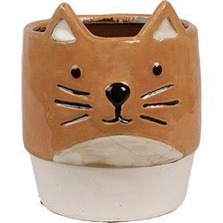 Clayre & Eef Bloempot Oranje Keramiek Kat