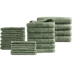 Handdoeken 22 delig set - Supreme - OEKO-TEX Made in Green - 600 g/m2 zacht katoen - oud groen