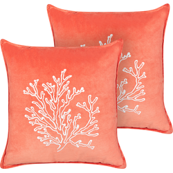 LOMENTARIA - Sierkussen set van 2 - Koraalrood - 45 x 45 cm - Fluweel