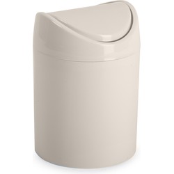 Plasticforte Mini prullenbakje met klepdeksel - beige - 1,4L - 17 cm - Prullenbakken