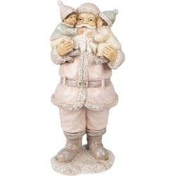 Clayre & Eef Beeld Kerstman 10x8x21 cm Roze Polyresin Kerstdecoratie