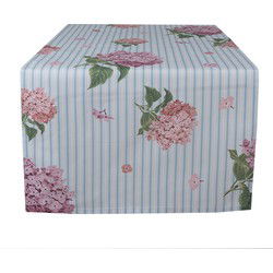 Clayre & Eef Tafelloper Blauw Roze Katoen Hortensia