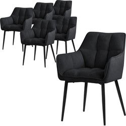 Set van 6 eetkamerstoelen in zwarte badstof met dik gestoffeerde zitting ML design