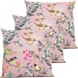 Anna's collection buitenkussen bloem - 3x - roze - 60 x 60 cm - Sierkussens