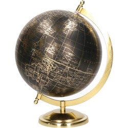 Decoratie wereldbol/globe goud/zwart op metalen voet 22 x 27 cm - Wereldbollen