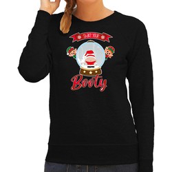 Bellatio Decorations foute kersttrui/sweater dames - Kerstman sneeuwbol - zwart - Shake Your Booty 2XL - kerst truien
