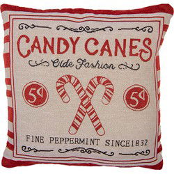 Clayre & Eef Kussenhoes 44x44 cm Beige Rood Polyester Katoen Vierkant Zuurstok Kerst