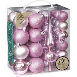 Inge Christmas kerstballen -39-dlg- roze - kunststof - met piek - Kerstbal