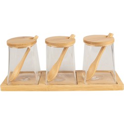 Clayre & Eef Voorraadpot Set van 3  7x7x10 cm Transparant Glas Hout