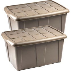 Plasticforte Opslagbox met deksel - 2x - Beige - 60L - 63x46x32 cm - Opbergbox
