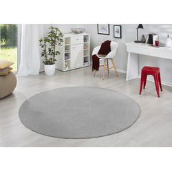 Rond Uni Laagpolig Effen Vloerkleed - Fancy - Grijs - 133cm rond Ø